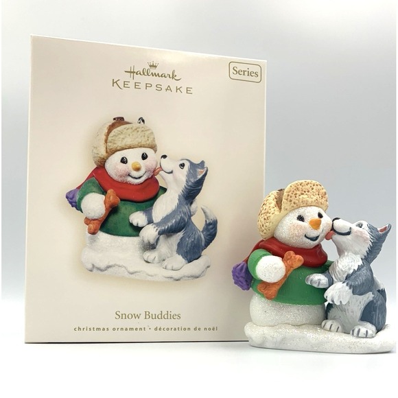 2007 Snow Buddies Snowman with Husky Hallmark Keepsake Ornament 10th in Series - Picture 3 of 5